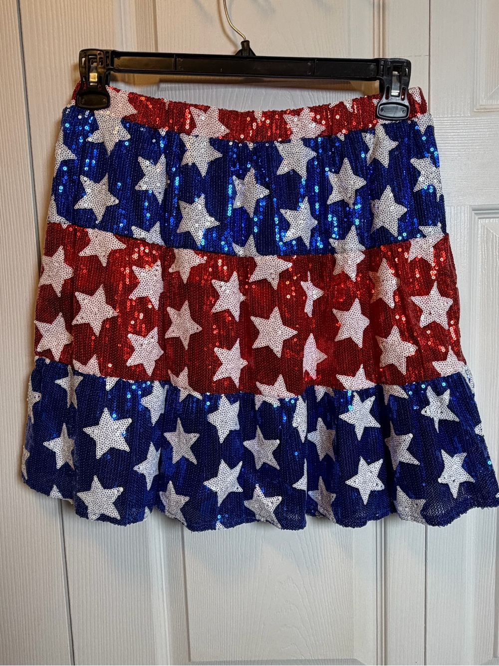 ✨ New with Tags (NWT) BiBi Sequin American Flag Tiered Skirt in Size XL. - Picture 8 of 10